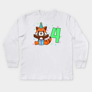 I am 4 with red panda - kids birthday 4 years old Kids Long Sleeve T-Shirt